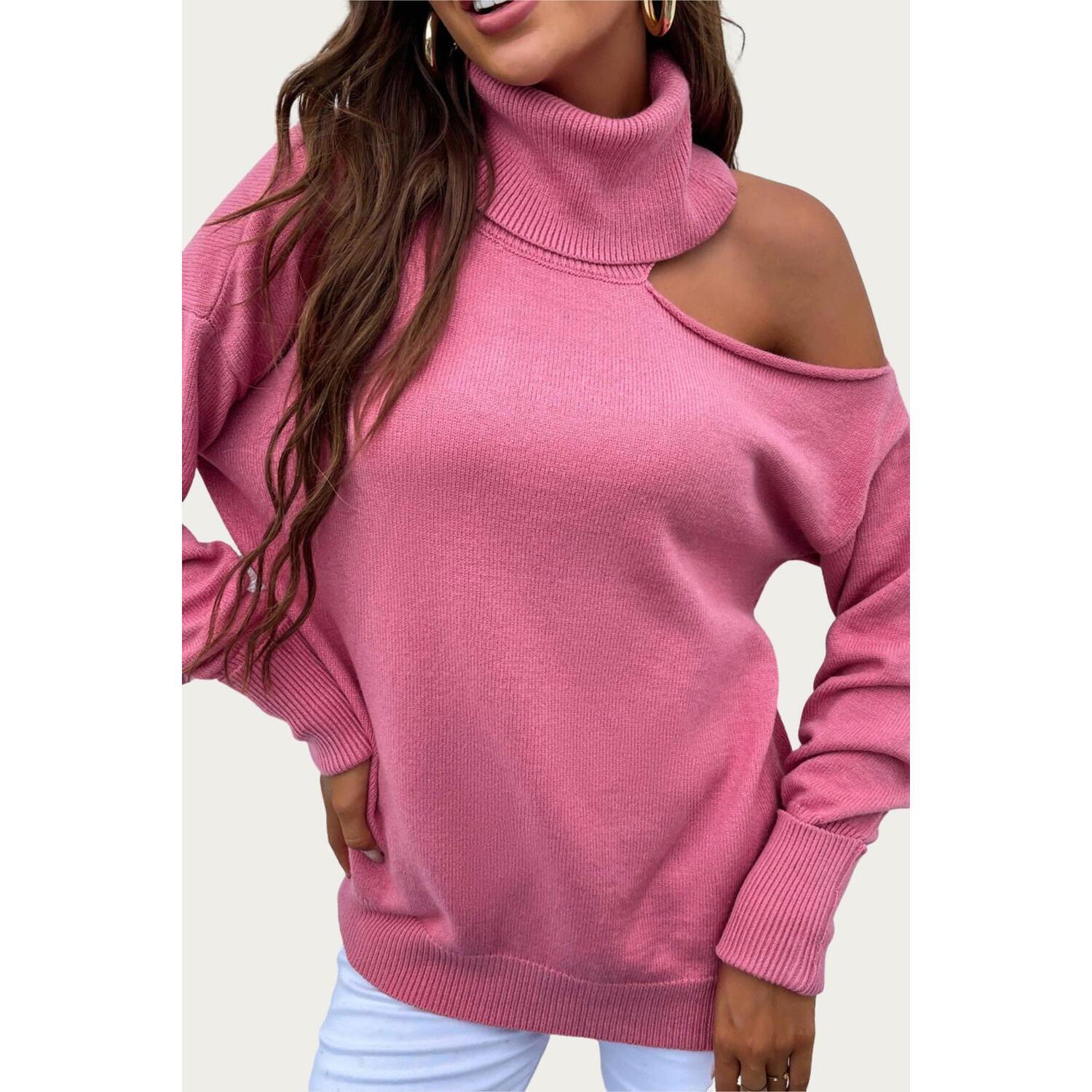 New Esley Collection Cold-Shoulder Turtleneck Sweater In Pink